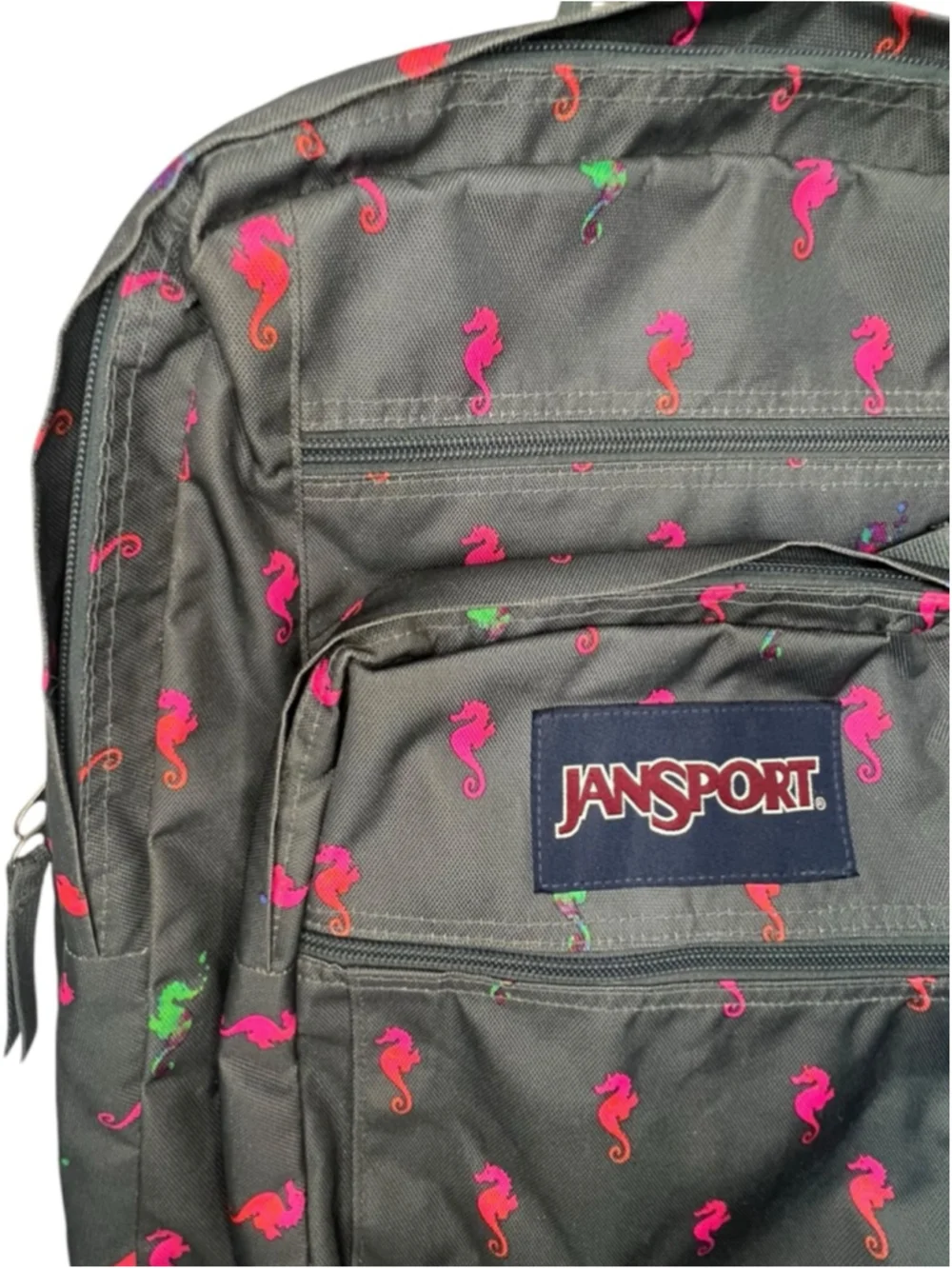 Jansport Grey And Pink Seahorse Print School Travel Laptop Book Bag Backpack